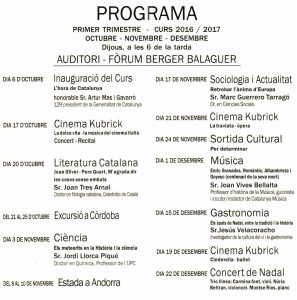 Programa 1r trimestre Aula d'Extensió Universitària de la Gent Gran