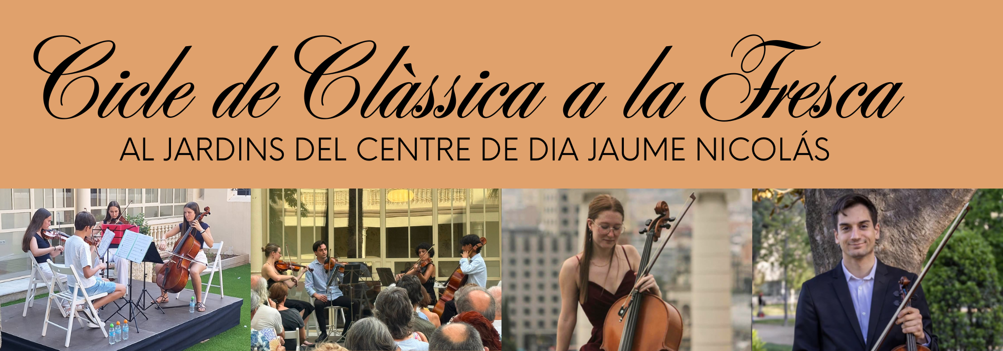 Bànner amb imatges dels músics del Cicle de Música Clàssica a la Fresca